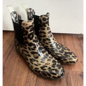 J. CREW Leopard Print Chelsea Ankle Rain Rubber Boots Booties